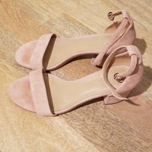 Suede block heel sandal in dusty rose